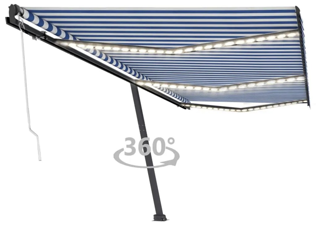 Tenda Automatica Con Sensore Vento E Led 600x300 Cm Blu Bianca /