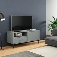 Mobile TV con Gambe Metallo Grigio Legno Massello di Pino OSLO cod mxl 27744