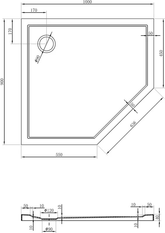 Mexen Flow piatto doccia pentagonale slim sinistro 100 x 90 cm, bianco lucido - 46P109010L