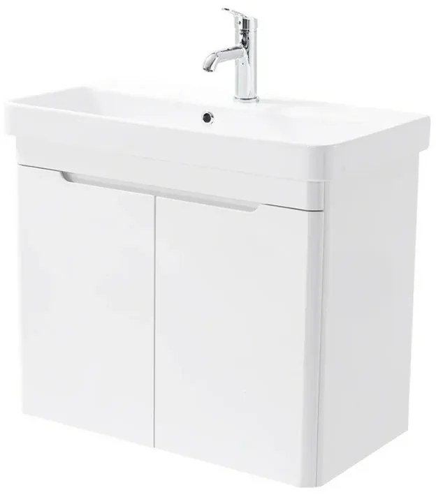 Mobile bagno sospeso 70 cm bianco lucido con armadietto a specchio Clip