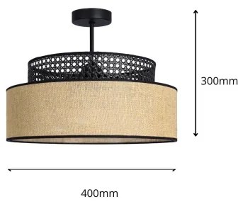 Lampadario a plafone BOHO 1xE27/60W/230V diametro 40 cm nero/rattan