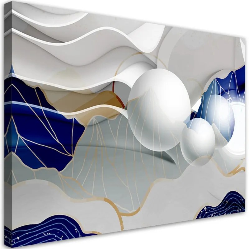 Quadro su tela, Astrazione blu con palline 3D  Dimensioni 120x80