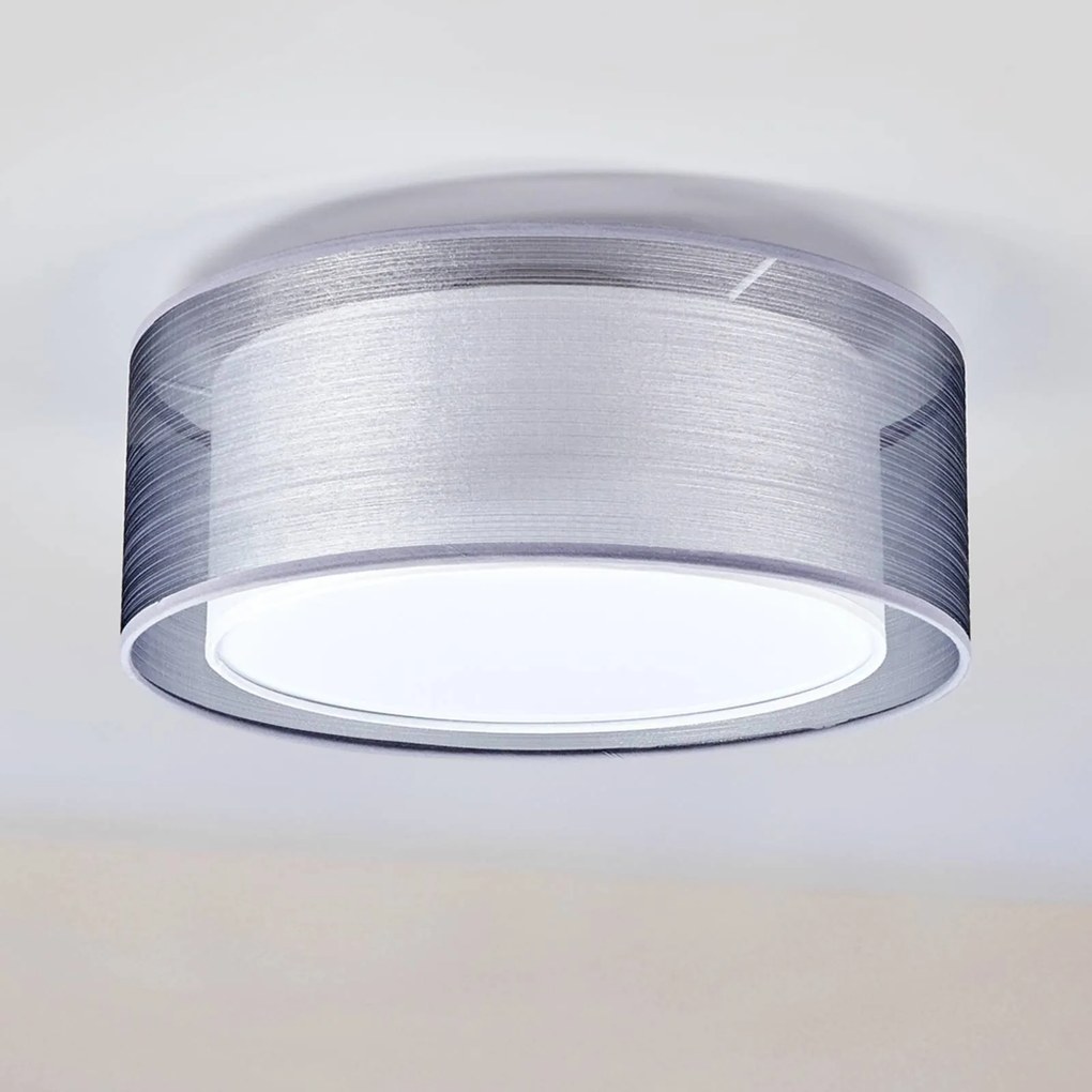 Plafoniera Lindby Nica, Ø 40 cm, grigio, bianco, tessuto