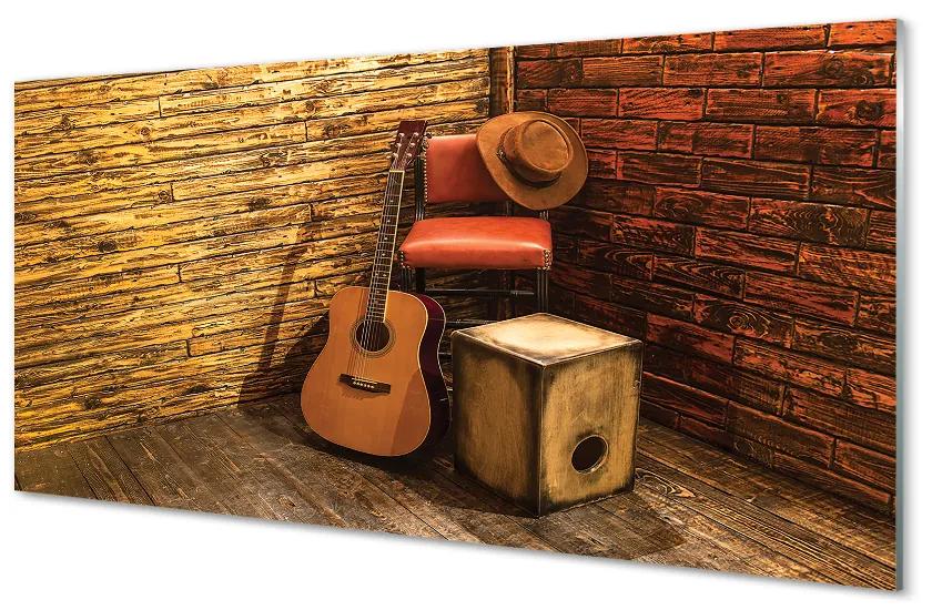 Pannello paraschizzi cucina Sedia con cappello per chitarra 100x50 cm