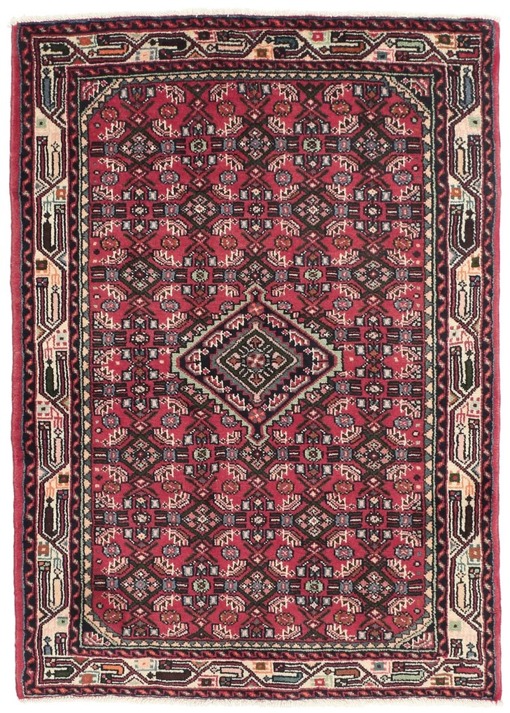 Hamedan Tappeto 100x140 Rosso (Iran) Annodato A Mano