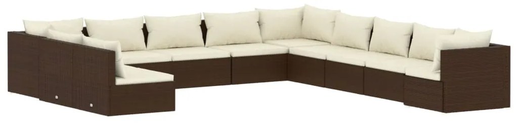 Set Divani da Giardino 11 pz con Cuscini in Polyrattan Marrone