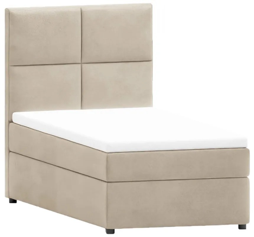 Letto singolo imbottito con contenitore beige con materasso e topper inclusi 90x200 cm Lena – Ropez