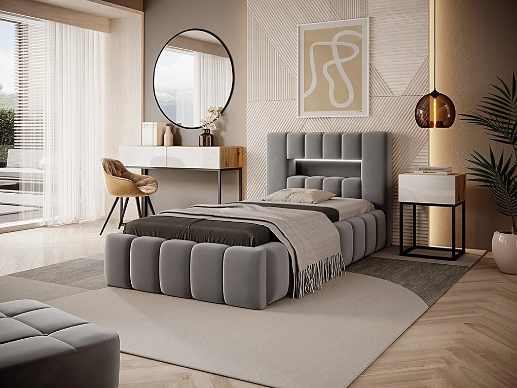 Letto con box contenitore matrimoniale Formentera - Tessuto grigio