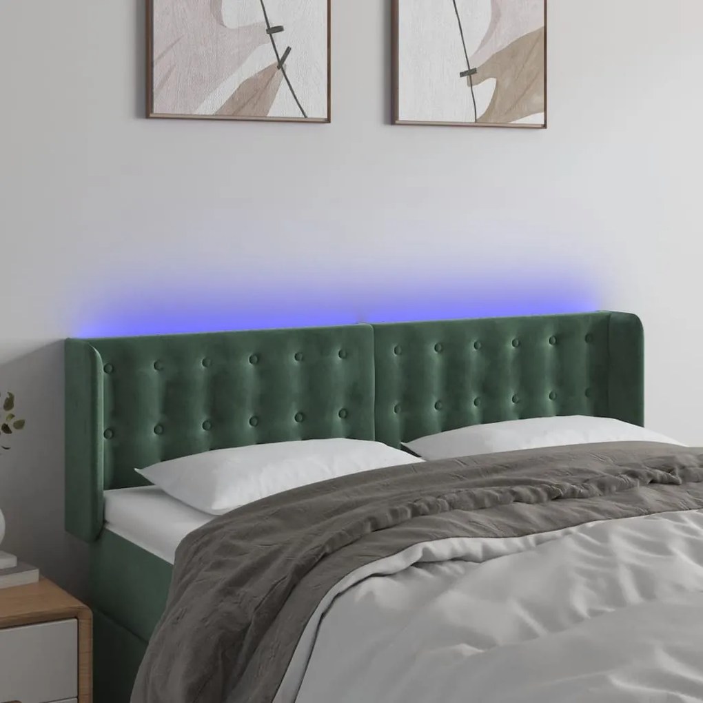Testiera A Led Verde Scuro 147x16x78/88 Cm İn Velluto /