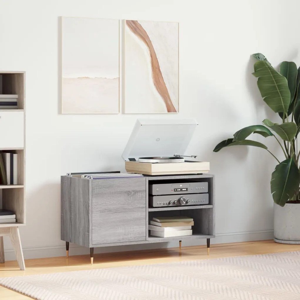 Mobile Porta Dischi Grigio Sonoma 85x38x48 Cm Legno Multistrato /