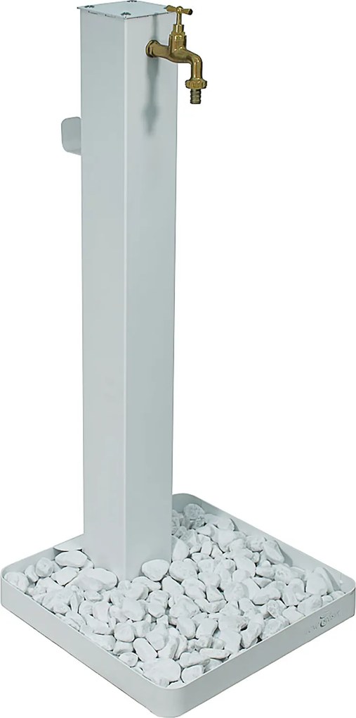 Fontana da Giardino con Rubinetto in Ottone e Base con Ciottoli 40x40x97 cm in Acciaio Bianco...