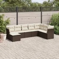 Set Divani da Giardino 8 pz con Cuscini Marrone in Polyrattan 3249892