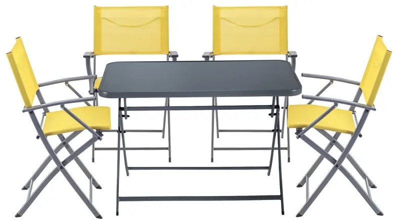 Set tavolo e sedie Emys NATERIAL in acciaio giallo per 4 persone