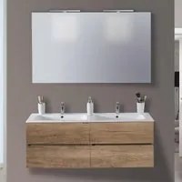 Mobile da Bagno Sospeso 120cm Mazzoni Maiorca Light Doppia Vasca Noce Chiaro Frassinato