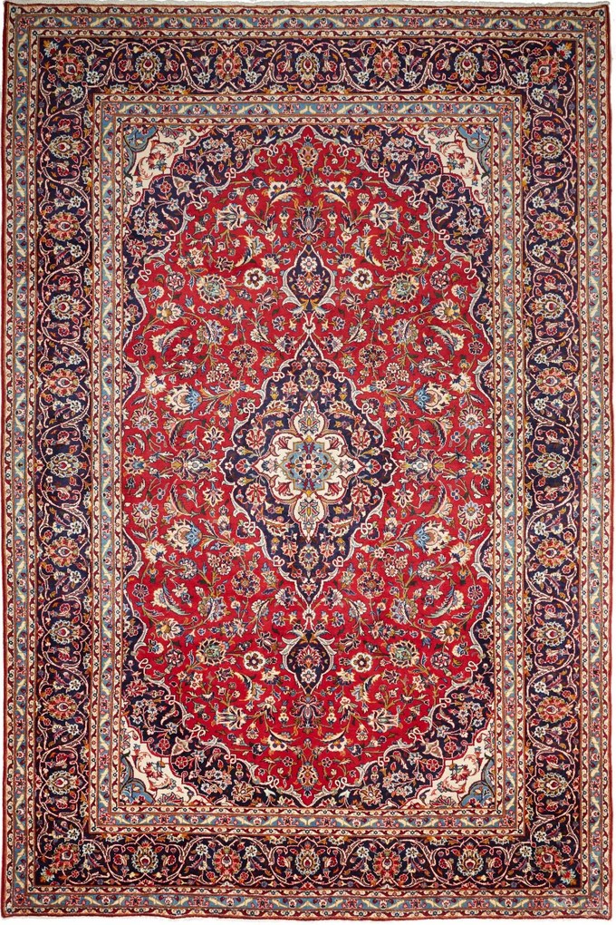 Kashan Tappeto 370 x 250 Rosso (Iran) Annodato A Mano