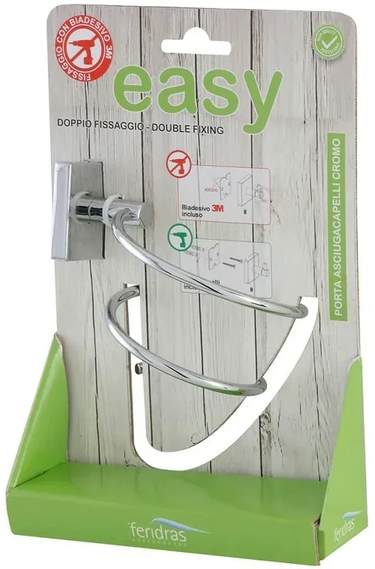 Porta asciugacapelli da muro a spirale in acciaio cromo doppio fissaggio Easy