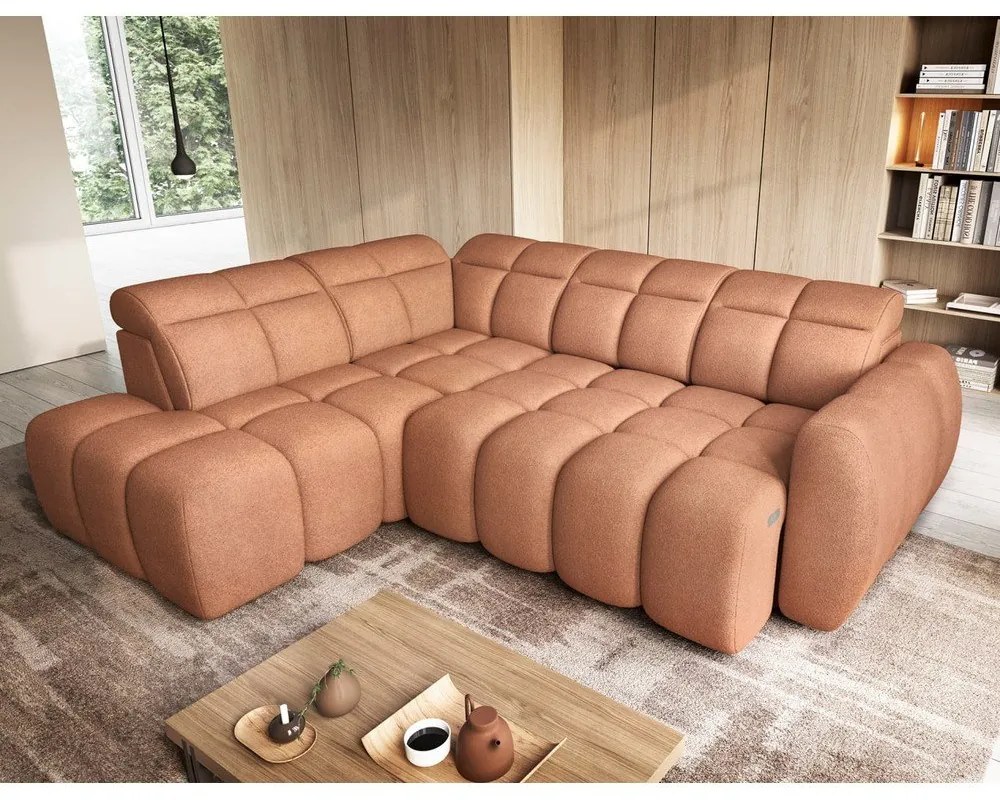 Divano angolare color salmone allungabile/con contenitore (con penisola a sinistra/a L) e rivestimento in bouclé Falconn – ELTAP