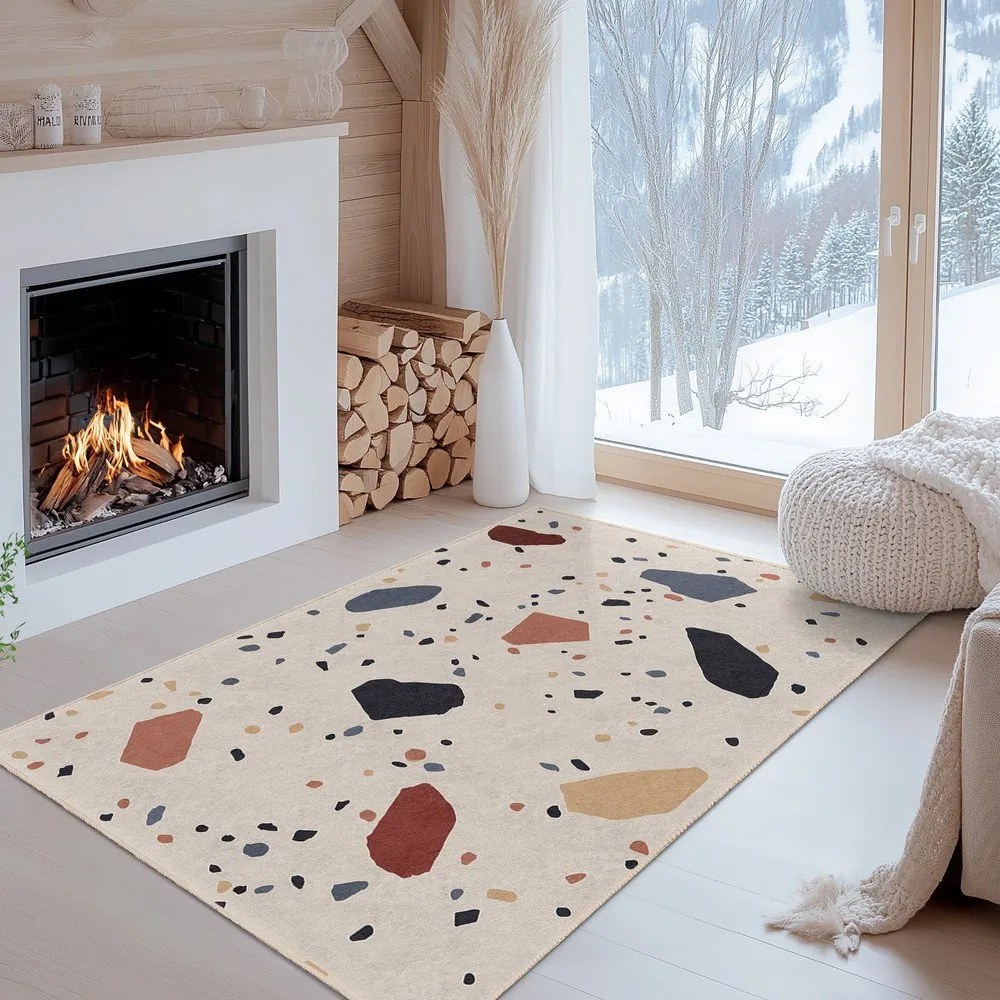 Passatoia color crema lavabile 60x230 cm Cracked Terrazzo – Mila Home