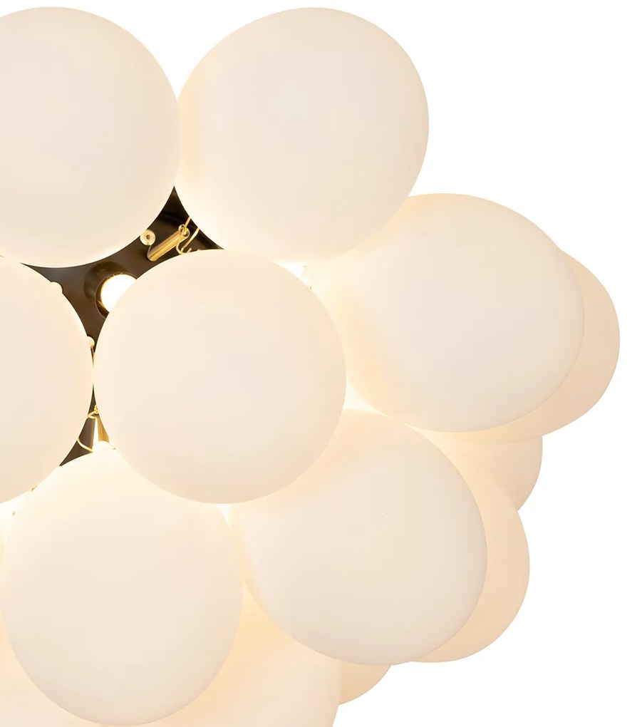 Plafoniera Art Déco nera con vetro opale 6 luci - Uvas