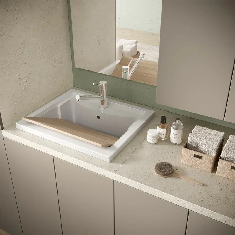 Mobile lavatoio tortora 71x65 cm con ante e vasca in resina Wanda