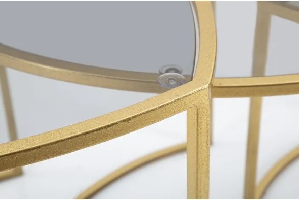 Set Tre tavolini da caffè Ø60X50-50X45-40X40 cm piano in vetro e struttura dorata