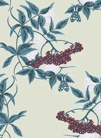 Ailanto Carta da parati Sambuco - Berry Red & Ebony Green
