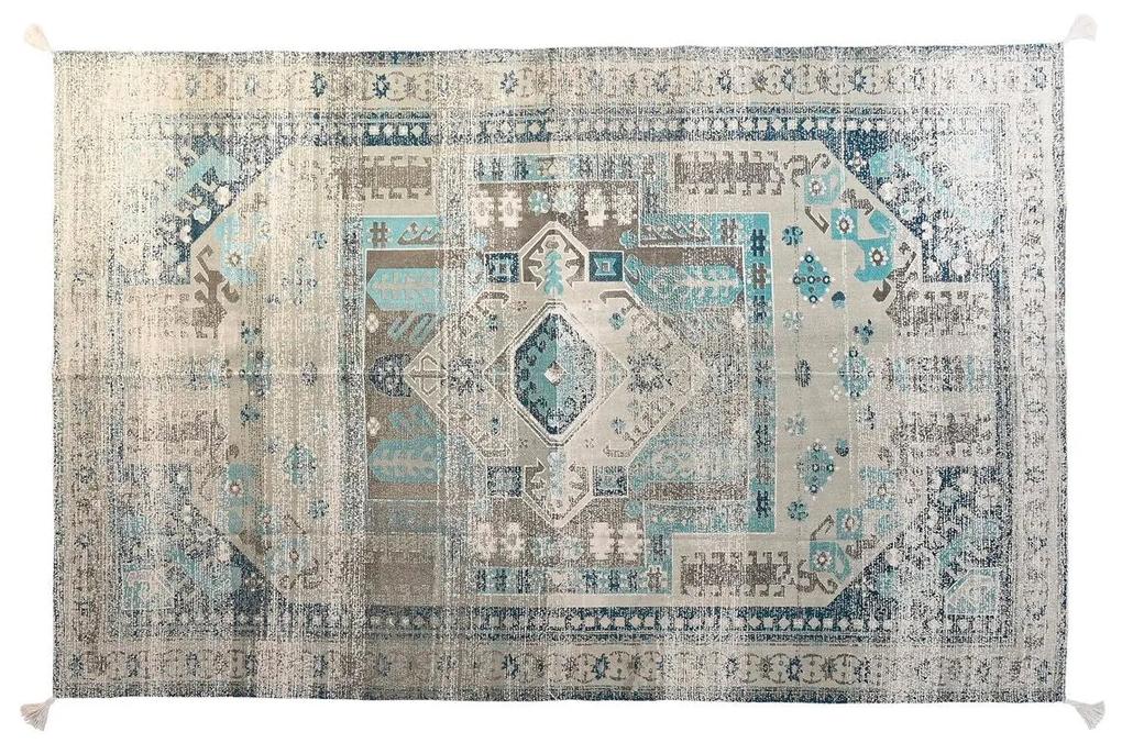 Tappeto DKD Home Decor Finitura invecchiata Azzurro Cotone Arabo Frange (160 x 230 x 1 cm)