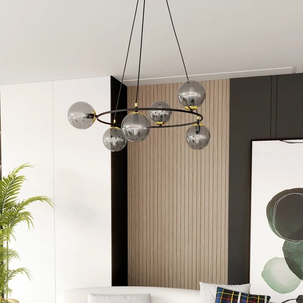 Lampadario a Sospensione AZURA 6 in Acciaio e Vetro 6xE14 Colore del corpo Nero e Grafite