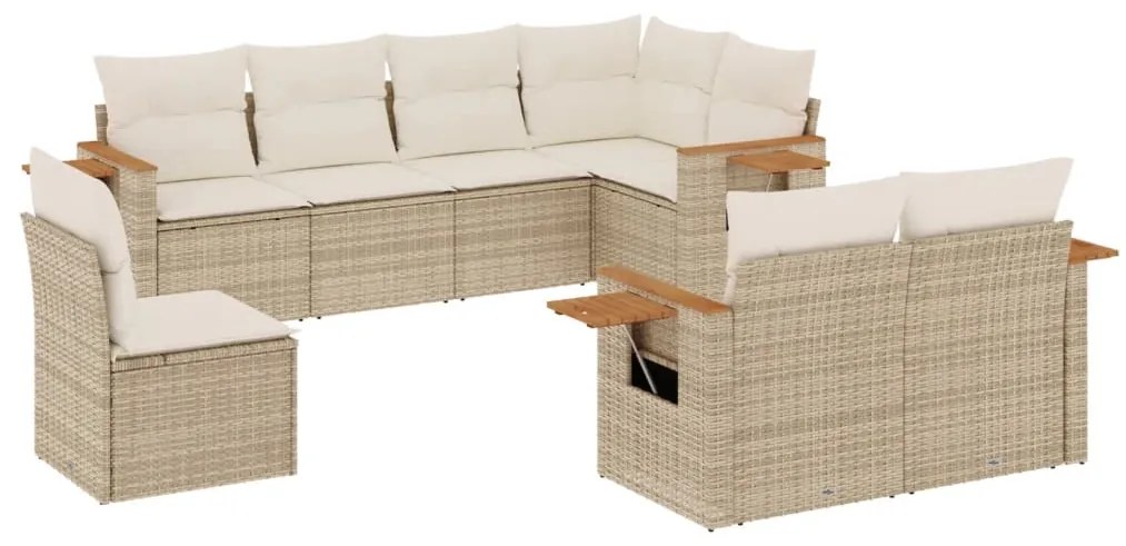 Set Divano da Giardino 8 pz con Cuscini Beige in Polyrattan