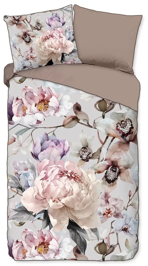 Set copripiumino e federa grigio/marrone in raso di cotone per letto singolo ed esteso 140x220 cm Colinda – Descanso