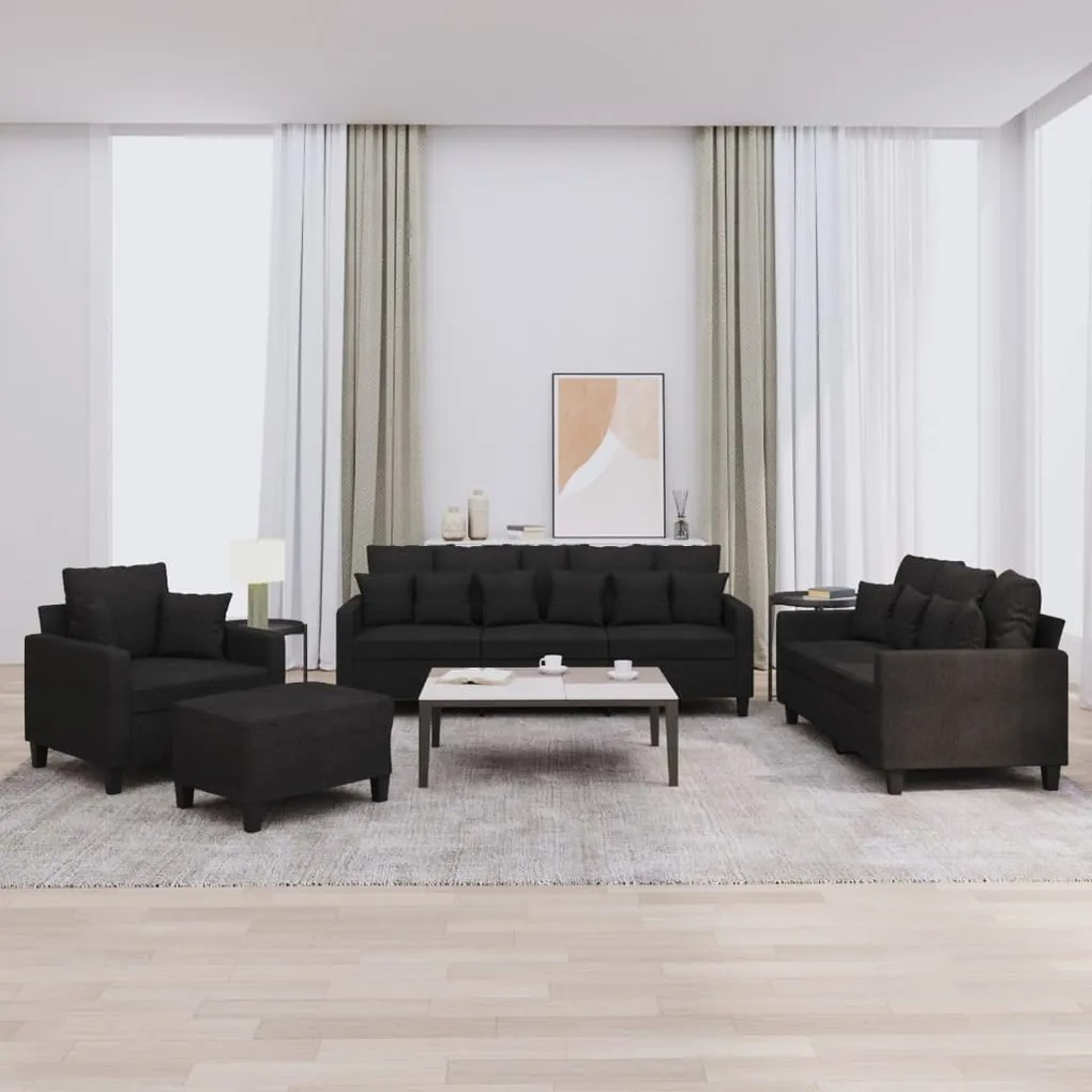 Set Divani 4 Pz Con Cuscini Nero İn Tessuto /
