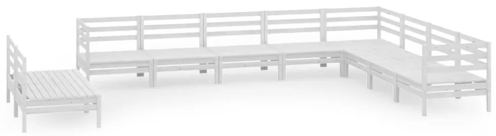 Set Salotto da Giardino 10 pz in Legno Massello di Pino Bianco