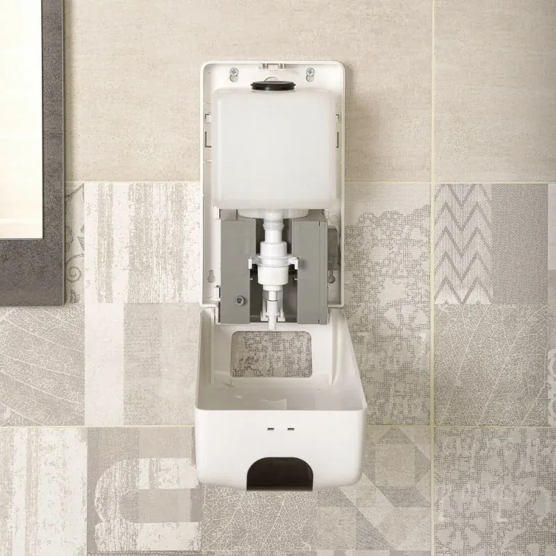 Dispenser per sapone liquido automatico da 1,2 L bianco in plastica alimentato a batterie o con cavo