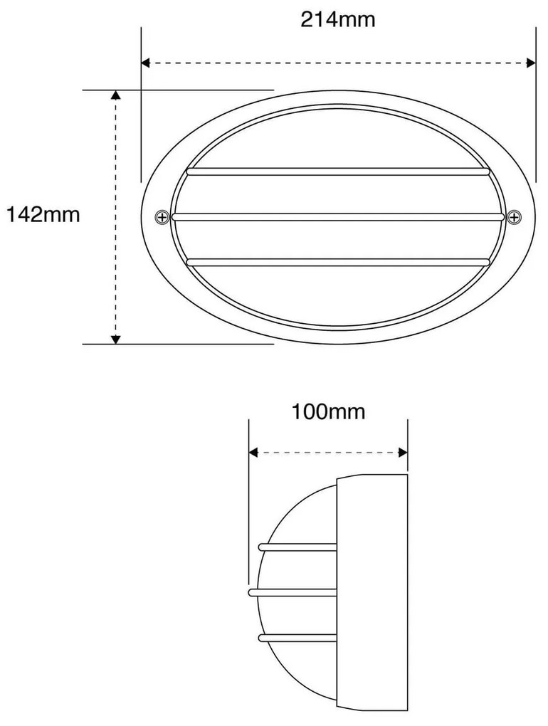 Plafoniera E27 IP54 Grigia 214x142mm con Griglia Colore Grigio