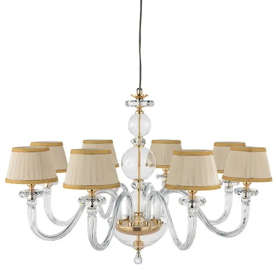 Lampada a sospensione BACH con paralume in vetro trasparente 8 LUCI D84 cm ORO