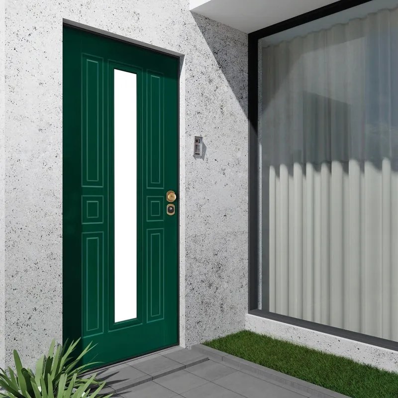 Porta blindata YALE Mirror con vetro L 90 x H 210 cm in MDF verde/noce, apertura spingere a sinistra, falso telaio incluso
