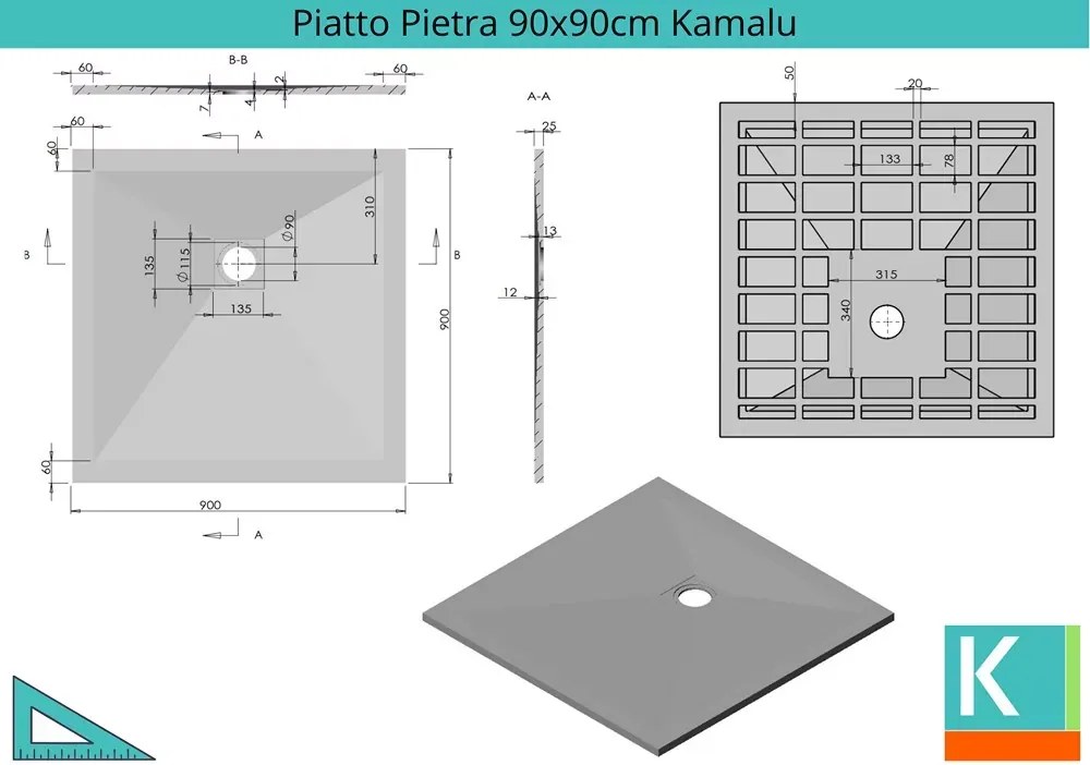 Piatto doccia 90x90 effetto pietra colore grigio - KAMALU