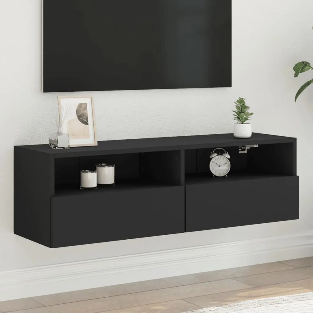 Mobile Tv A Parete Nero 100x30x30 Cm İn Legno Multistrato /