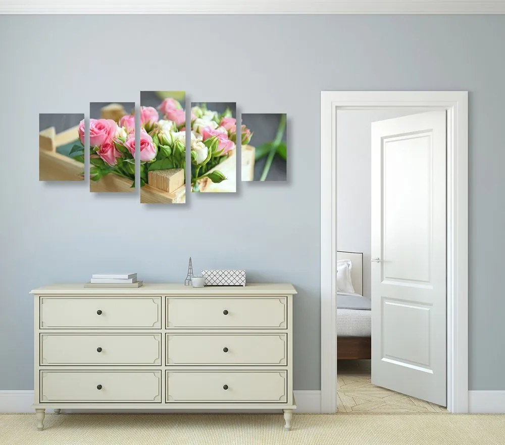 Quadri 5 pezzi – Delicata composizione floreale