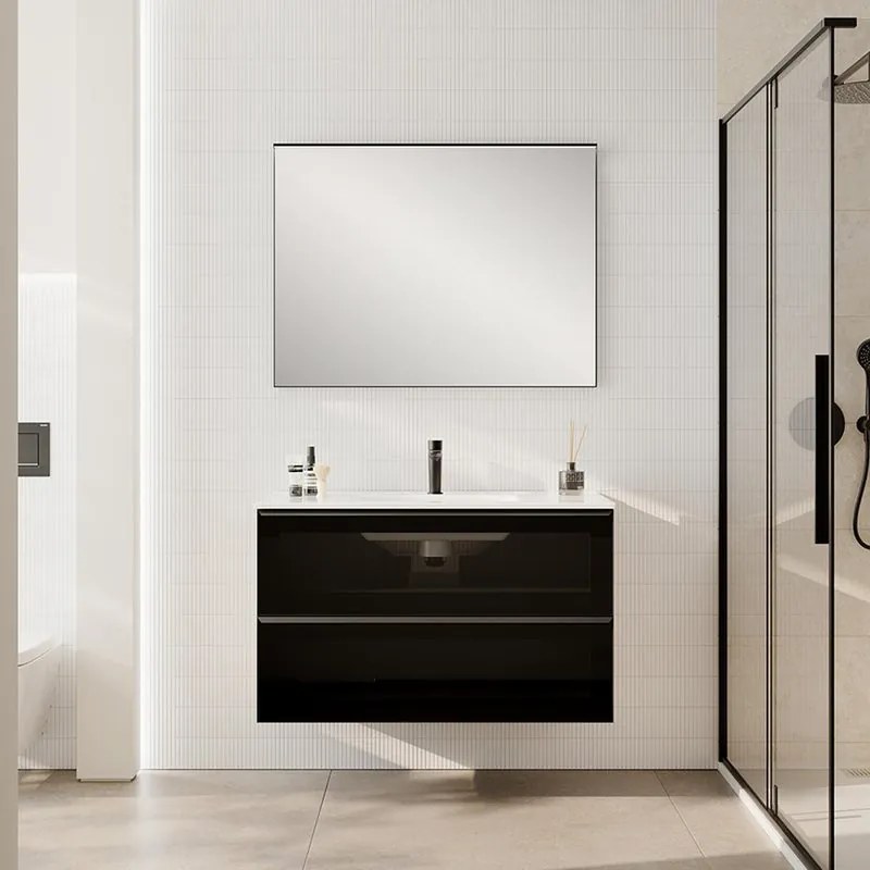 Mobile bagno con lavabo STAR L100 x H60 x P46 cm oak in vetro 2 cassetti per vasca centrale