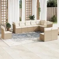 Set Divano da Giardino 10 pz con Cuscini Beige in Polyrattan 3217798