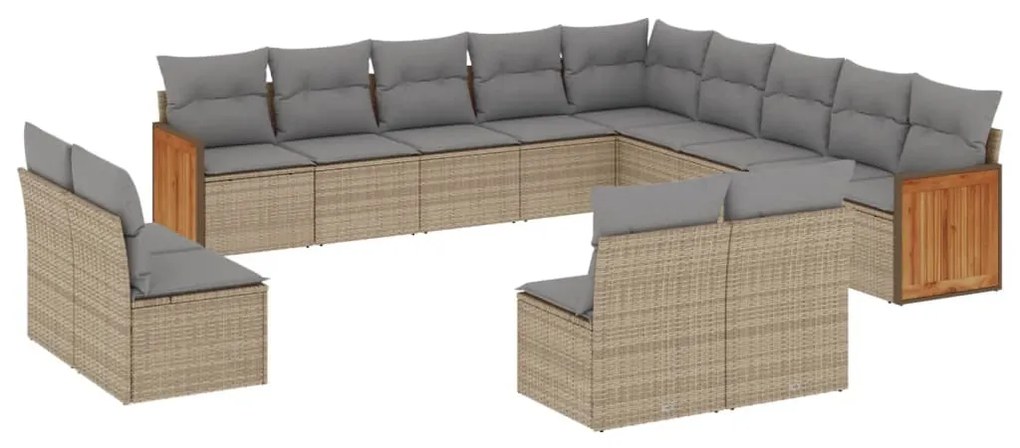 Set divano da giardino 13 pz con cuscini beige in polyrattan