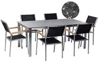 Set da giardino con 4 posti in acciaio inox con tavolo piano con effetto granito e sedie in rattan nero esterno moderno set elegante