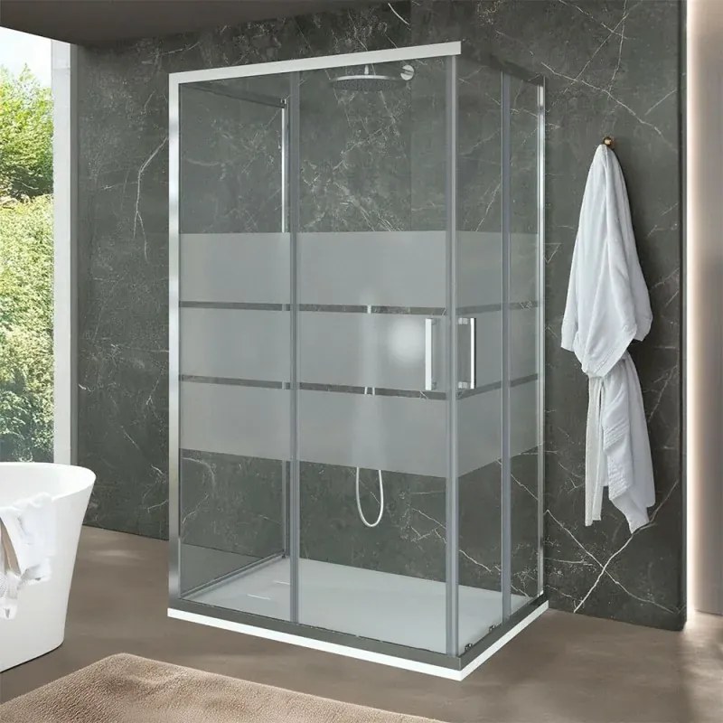 Box doccia tre lati 80x80x80 cm con doppio scorrevole serigrafato H 200 cm - Ted