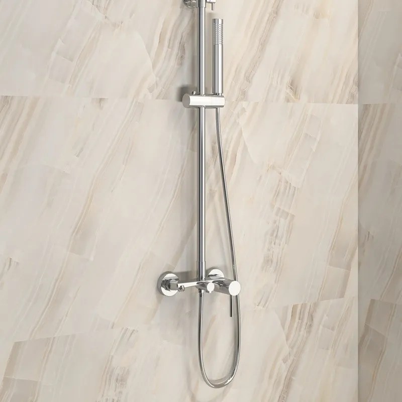 Kamalu - Colonna doccia fissa in acciaio inox con soffione, doccetta con flessibile e getto vasca finitura cromo| KAM-ARTE CROMO