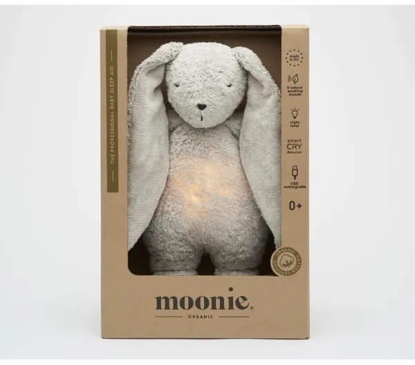 Moonie - Compagno di coccole con melodia e luce coniglietto 2.0 organic grigio