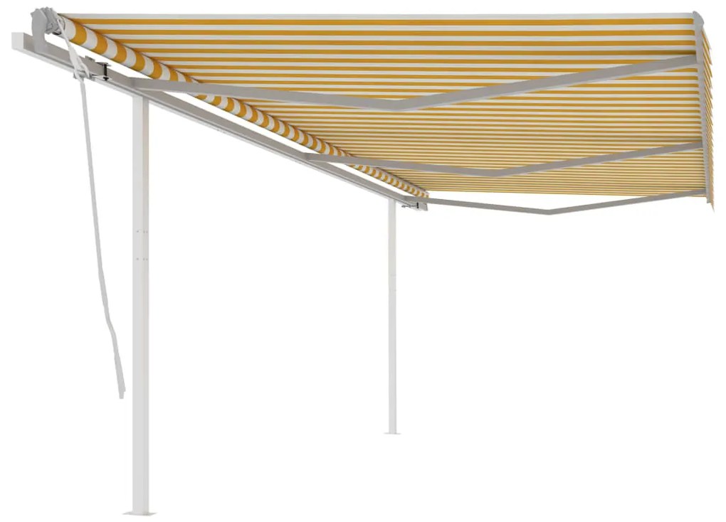 Tenda Da Sole Retrattile Manuale Con Pali 6x3m Gialla E Bianca /