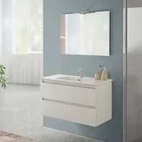 Mobile bagno sospeso 90 rovere bianco completo con 2 cassetti Nadia