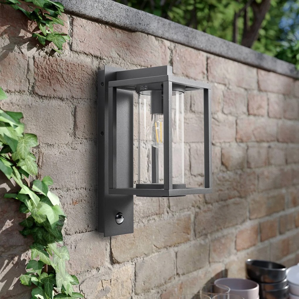 Lucande Applique da esterno Ferda, sensore, sospensione antracite IP44