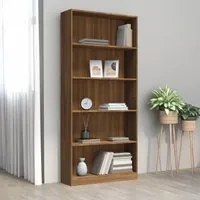 Libreria 5 Ripiani Rovere Marrone 80x24x175cm Legno Multistrato cod mxl 10469